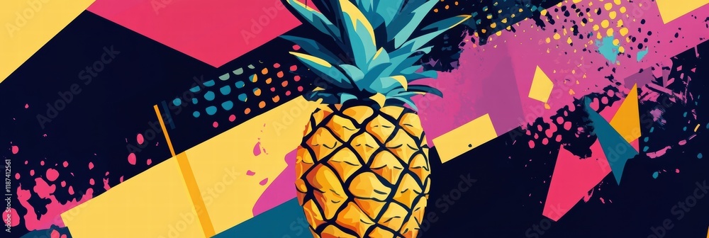 Poster Exploring vibrant geometric patterns with an abstract pineapple design full of colors and shapes. Generative AI