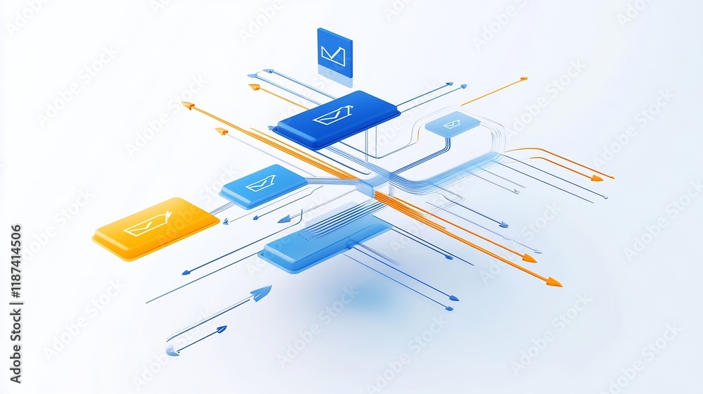 Poster abstract rendering of search engine optimization symbolic arrows layered nodes representing digital 