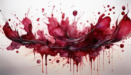 Vibrant Watercolor Splashes A Dramatic Red Burgundy Palette from Wine, Blood, and Paint Swirling in...