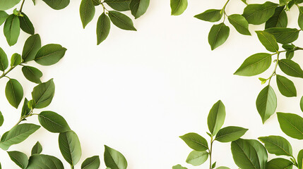 Obraz premium Minimalist green foliage border design white negative space natural watercolor vibrant leaves modern botanical invitation background clipart arrangement frame border wallpaper card green invitation
