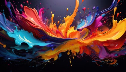 Vibrant Abstract Fluid Art Colorful Paint Splatters against a Dark Background Showcasing an Explosion of Creative Expression