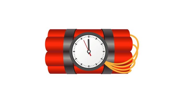 Bomb dynamite and countdown analog clock animation