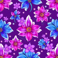 Seamless abstract beautiful purple and blue magical flowers pattern background