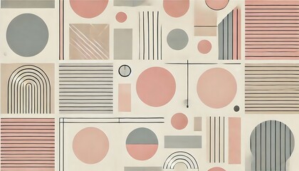 Minimalistic geometric pattern with soft pastel shades of pink, beige, and gray, modern clean lines, Scandinavian design style, seamless wallpaper texture, generative ai