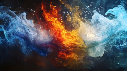 Naklejka premium Astrological elements featuring balanced fire earth air water signs illustrated with symbolic cosmic patterns and vibrant energy