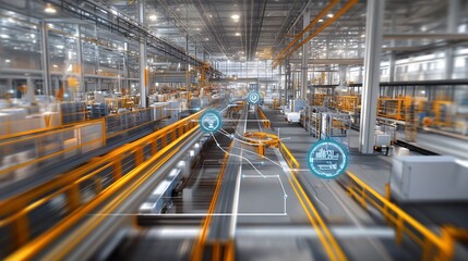 Abstract rendering of lean manufacturing dynamic lines symbolic nodes highlighting waste reduction strategies