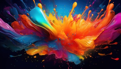 Vibrant Rainbow Explosion Stunning Closeup of Liquid Paint Splashes in a Kaleidoscope of Colors, Creating an Abstract Art Masterpiece.