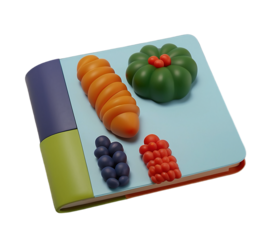 Hardcover book with food and fruits motif isolated on white background