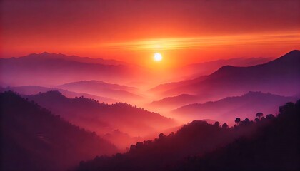 Obraz premium Soft gradient background with warm sunset colors blending from orange to purple, peaceful and natural vibe