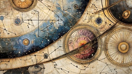 Fototapeta premium Star charts cosmic patterns visualized in intricate astrological diagrams highlighting the celestial mechanics of zodiac alignments