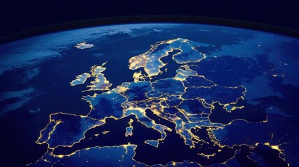 Europe at Night Viewed From Space Highlighting City Lights