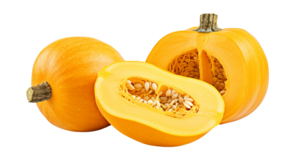 Delicious Orange Pumpkins isolated on transparent background	