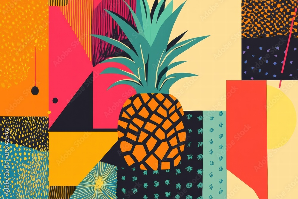 Aufkleber vibrant abstract geometric pineapple design featuring bright colors and dynamic shapes for modern de