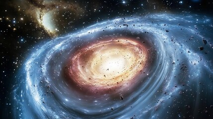 Fototapeta premium Galaxy collision producing dramatic waves of cosmic dust gravitational interactions