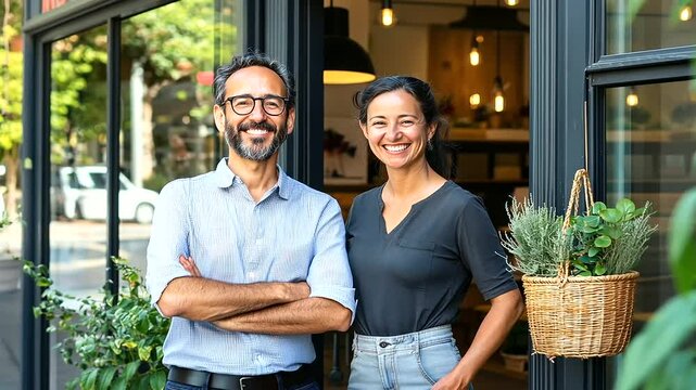 Modern Storefront with Smiling Individuals and Welcoming Atmosphere