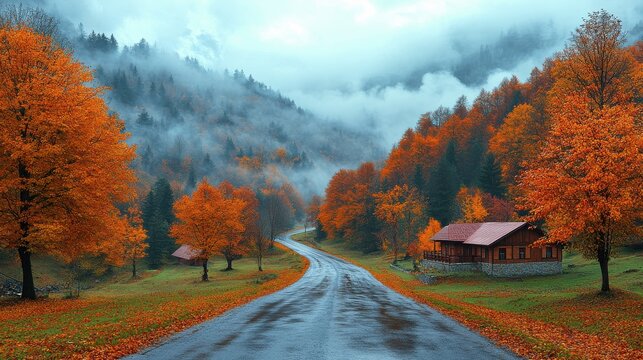 autumn view in savsat artvin turkey beautiful autumn landscape with foggy colorful fall nature view