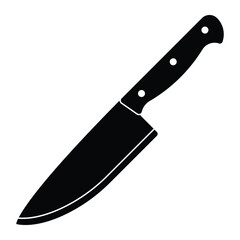 Chef knife vector icon. Kitchen knife symbol for cooking, culinary arts, and professional chefs. Black silhouette isolated on white background.