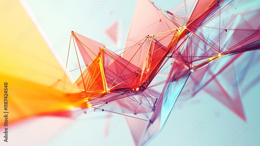 Poster abstract depiction of business valuation interconnected geometric forms representing assets market p