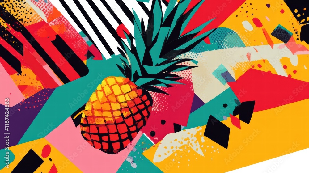 Aufkleber Vibrant abstract geometric pineapple design in bold colors with playful shapes and lines. Generative AI