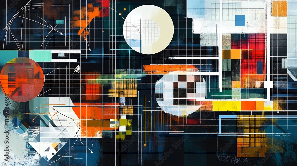 Aufkleber Abstract depiction of accounting system featuring interconnected geometric pattern representing financial calculation data flow