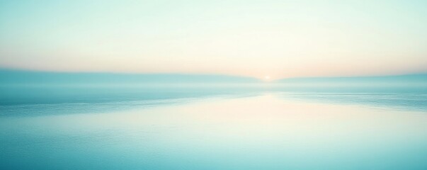 Obraz premium Calm sea under pastel sunrise with gentle horizon, tranquil scene. Serenity and peace concept