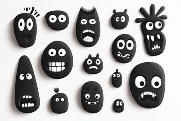 Obraz premium A group of black and white faces with eyes, ideal for illustration or graphic design projects