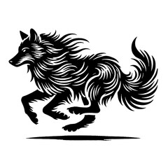 Obraz premium art and illustration, logo, icon, run wolf vector black and white