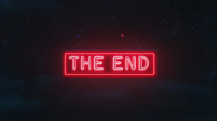 Neon sign reading the end against a starry night sky
