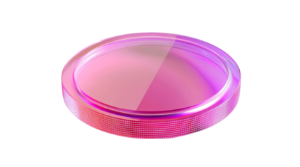 A pink gradient coin in fluid holographic form isolated on a white background