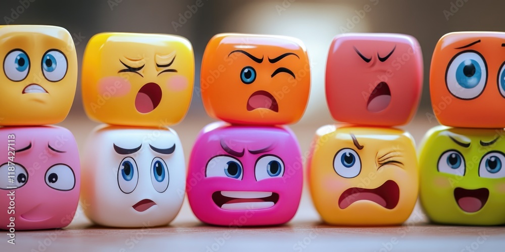 Poster A set of colorful blocks featuring smiling faces, ideal for use in educational or children's content