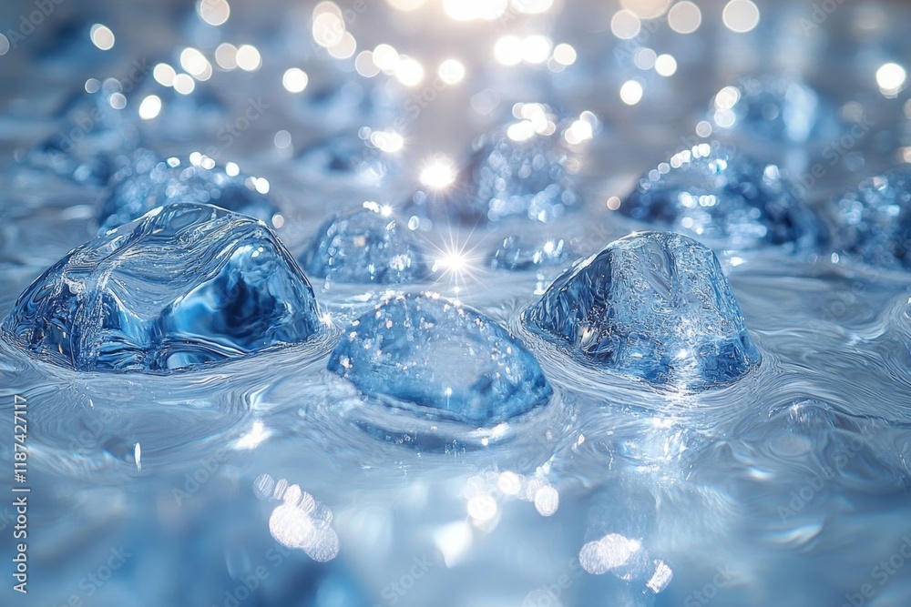 Poster a bunch of ice cubes floating on the surface of the water, great for illustrating temperature contro