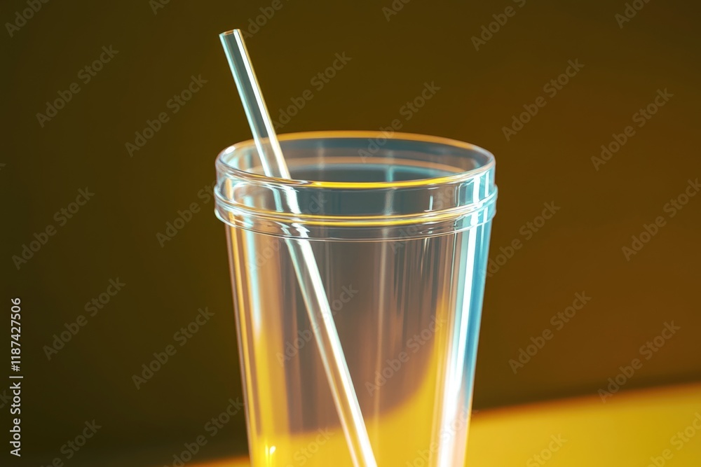 Poster A transparent glass filled with liquid and featuring a straw both inside and outside the container, often used for drinking