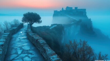 civita di bagnoregio viterbo lazio landscape at dawn with fog