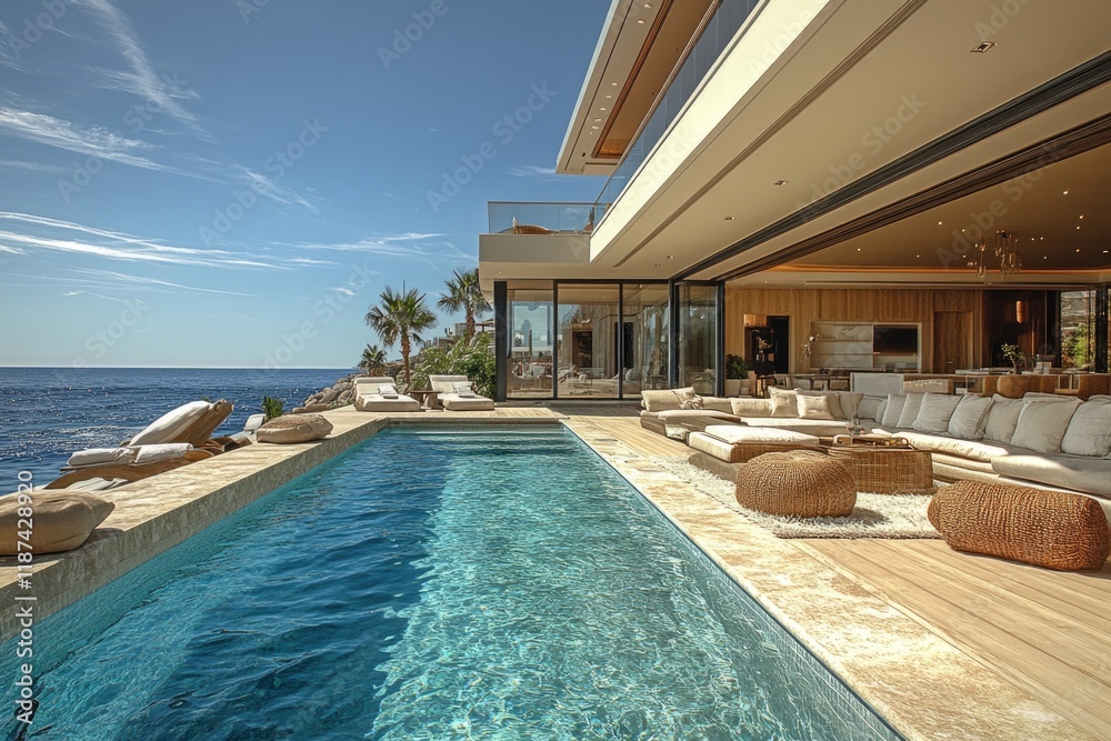 Poster a modern home features an indoor swimming pool as part of its interior design, providing a unique an