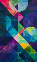 Fototapeta premium A glowing green and blue circle backdrop with diagonal lines and geometric shapes in a vibrant display.