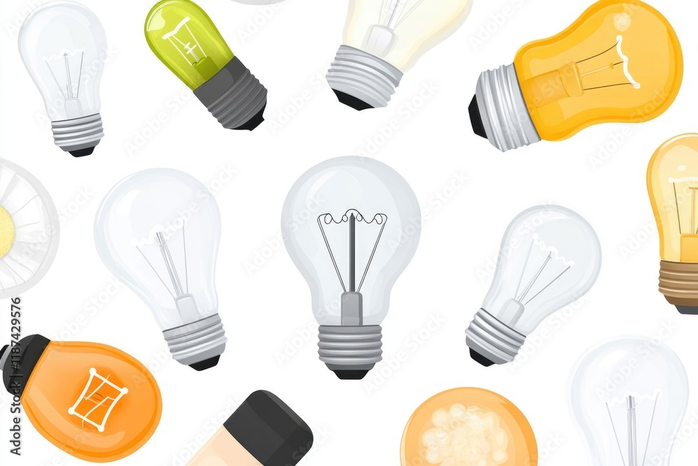 Poster A collection of unique light bulbs against a clean white surface, perfect for showcasing different lighting options or as an abstract design element