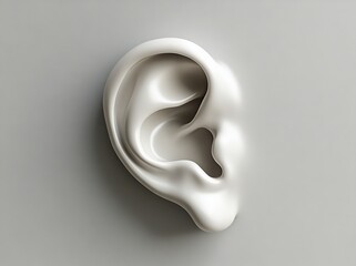 Medically accurate, 3D rendering of an abstract female ear in grey