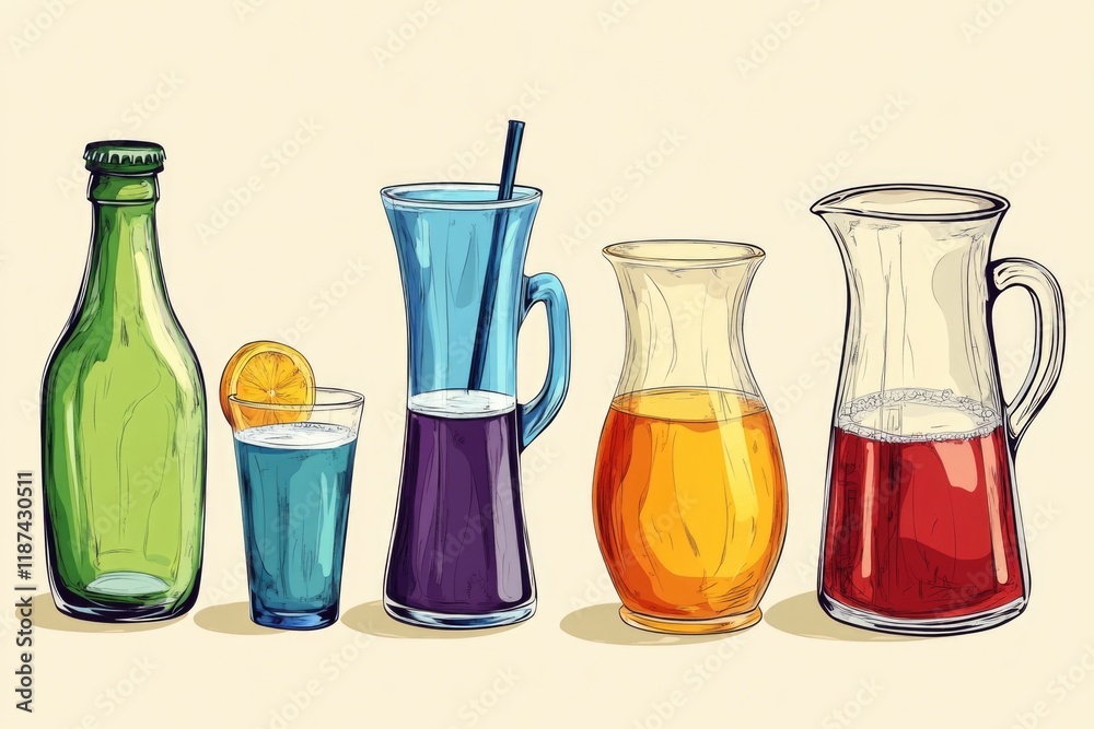 Poster a collection of diverse drinks and beverages on display
