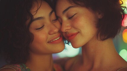 Fototapeta premium A tender moment between a multicultural lesbian couple