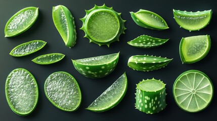 cut aloe vera pieces isolated on transparent background