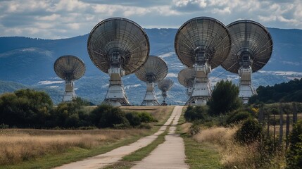 Fototapeta premium Radio telescopes scanning cosmic strings multiverse representations deep space