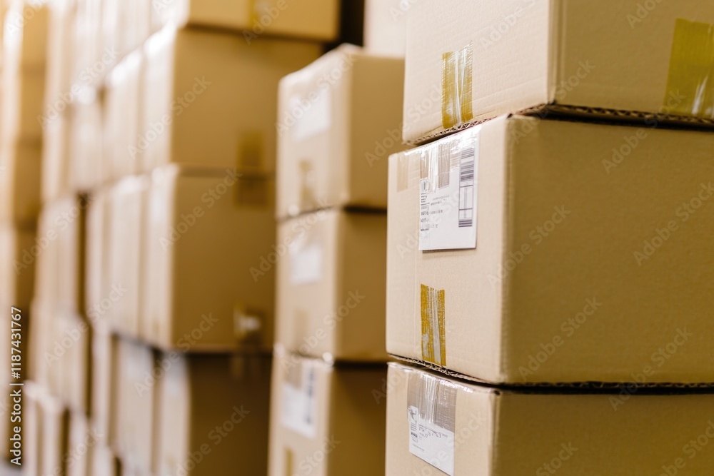 Poster A collection of boxes piled high, suitable for background or storage use
