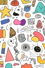 A variety of colorful shapes on a white background