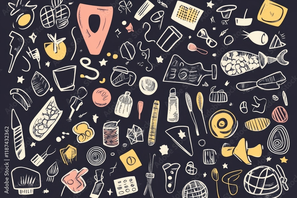 Poster Various objects on a dark or black background