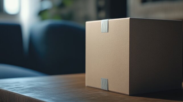 A box sits atop a wooden table