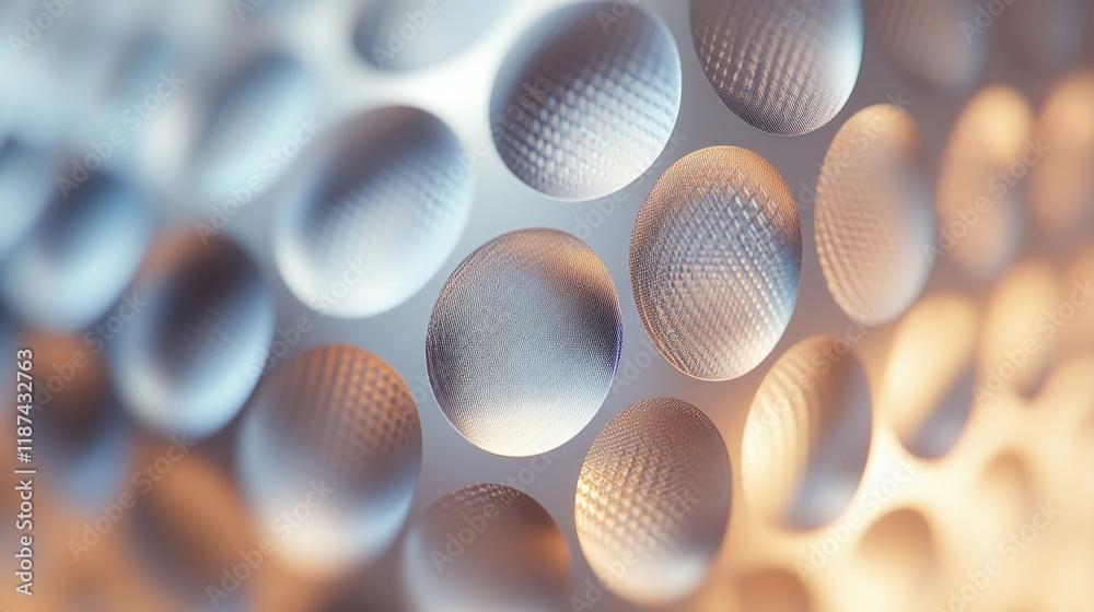 Poster a detailed view of a wall covered in various round shapes