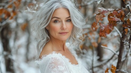 A woman poses in a white dress, ready for her close-up