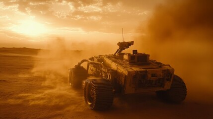 Fototapeta premium Robotic Martian Explorer Imaging the Rugged landscapes and Distant Horizons of Mars