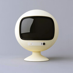 Spherical retro futuristic monitor with blank screen isolated on grey background.