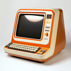 Retro futuristic personal computer isolated on white background.